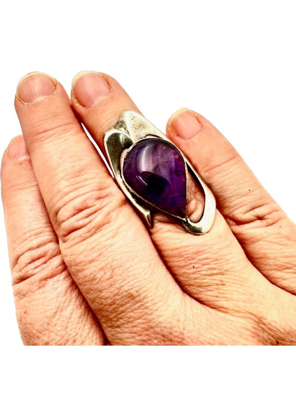 Stunning Vintage Modernist Womens Ring Sterling Silver Amethyst Size 6.5